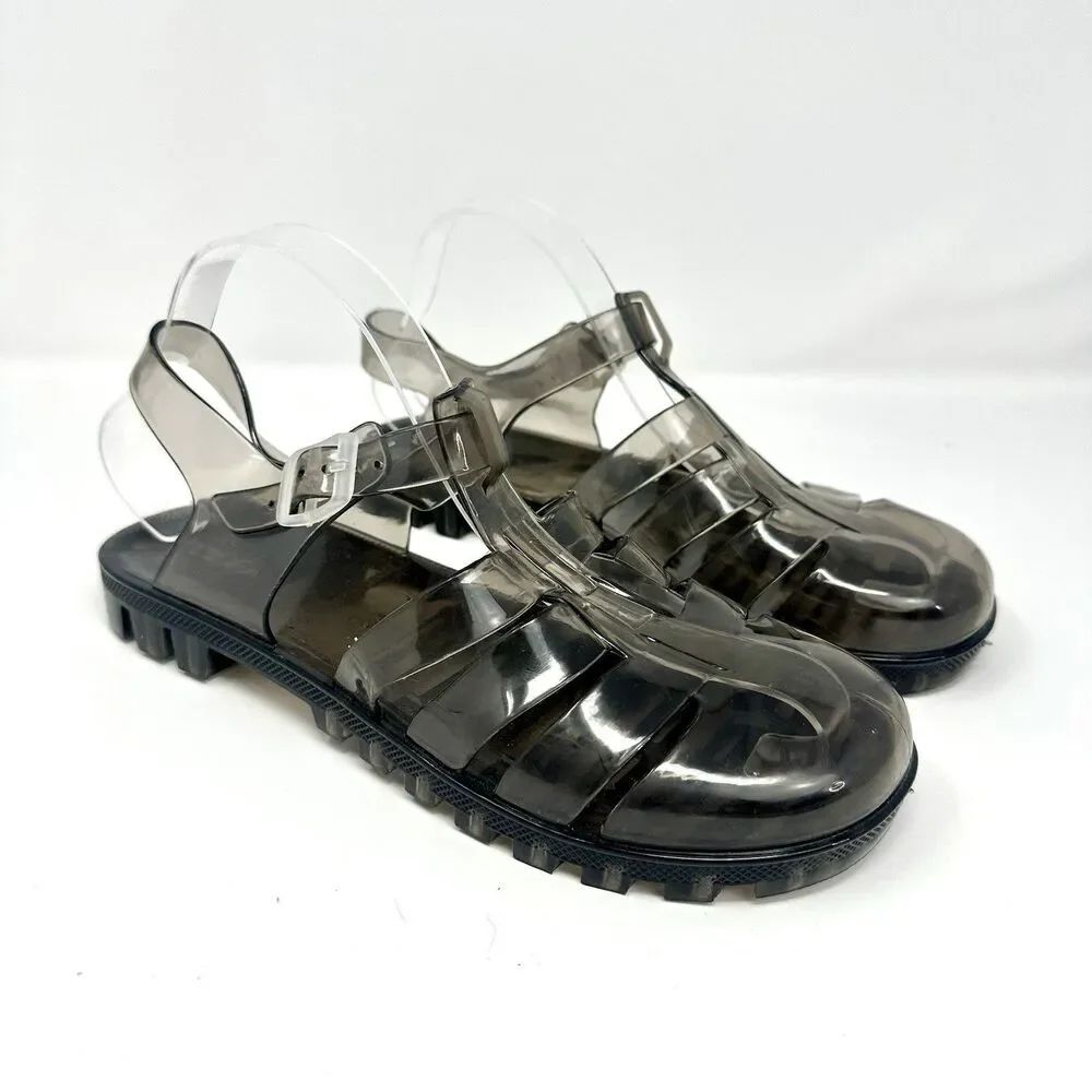 Cider Women’s Jelly Fisherman Sandals Black Smoke PVC Buckle Shoes US 7 EU 40